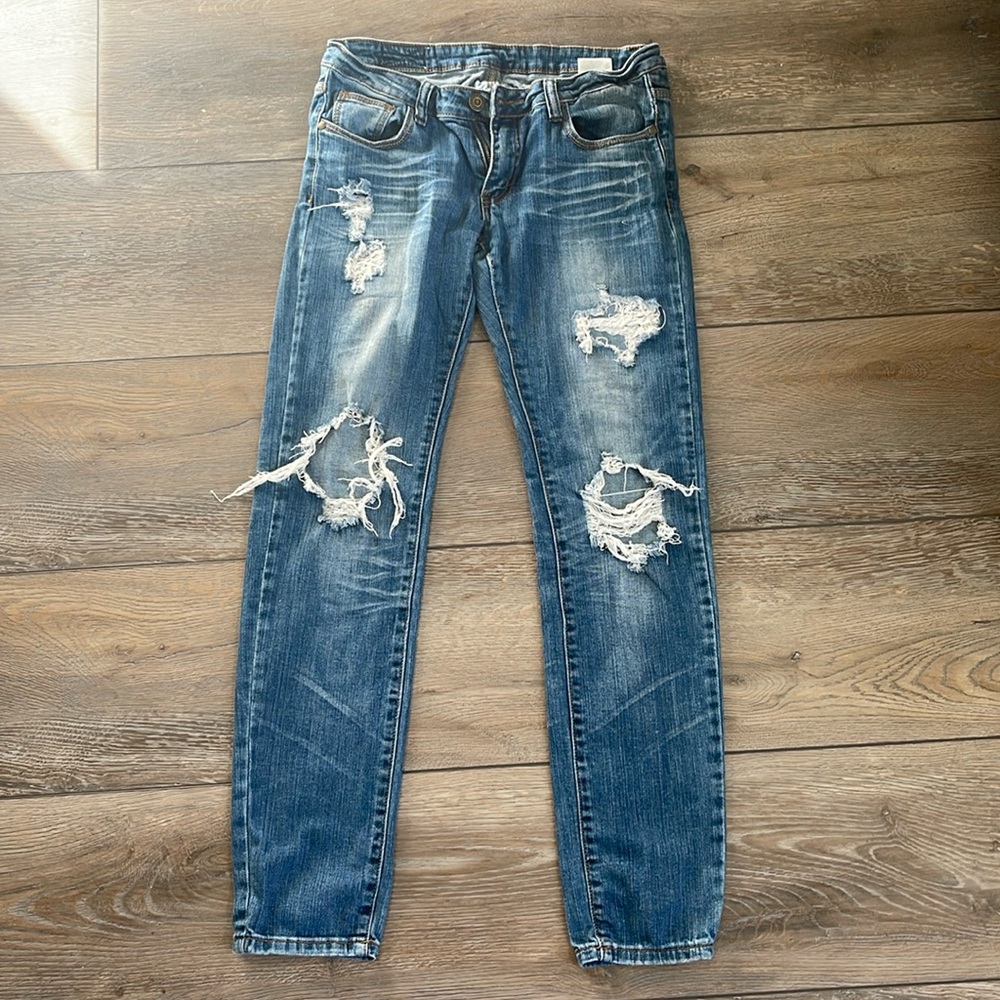 Machine brand distressed jeans